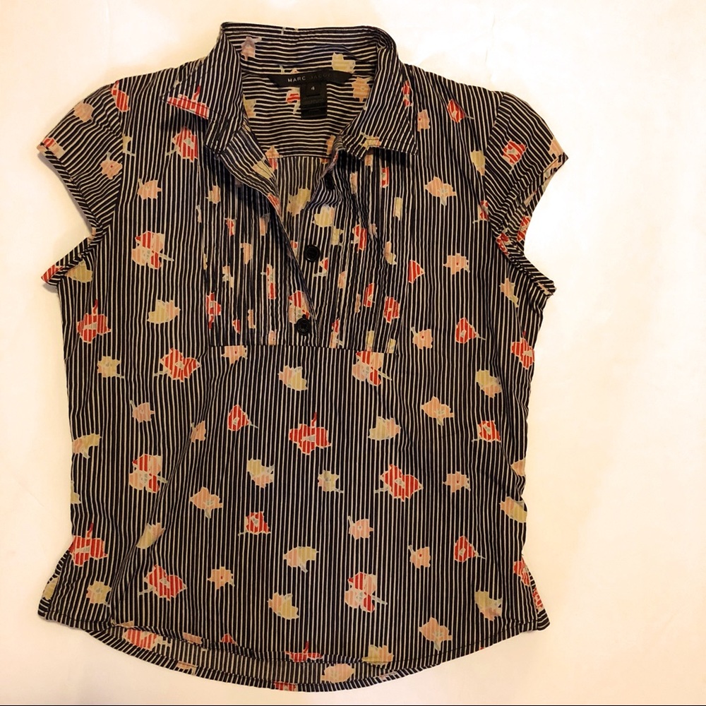 Marc Jacobs Popover Style Cap Sleeve Blouse